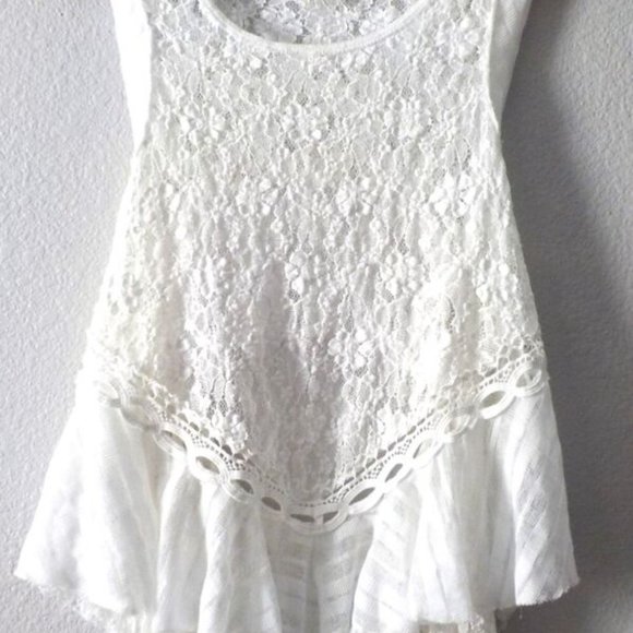 FREE PEOPLE MS SIZE LARGE IVORY DARK BLOOM LACE OPEN BACK KNIT TANK TOP - Picture 2 of 5